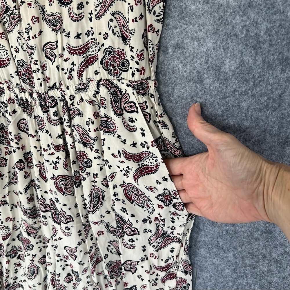 H&M DIVIDED Sleeveless Paisley Viscose Jumpsuit Cream Black Berry Red Size 6 - Picture 7 of 12